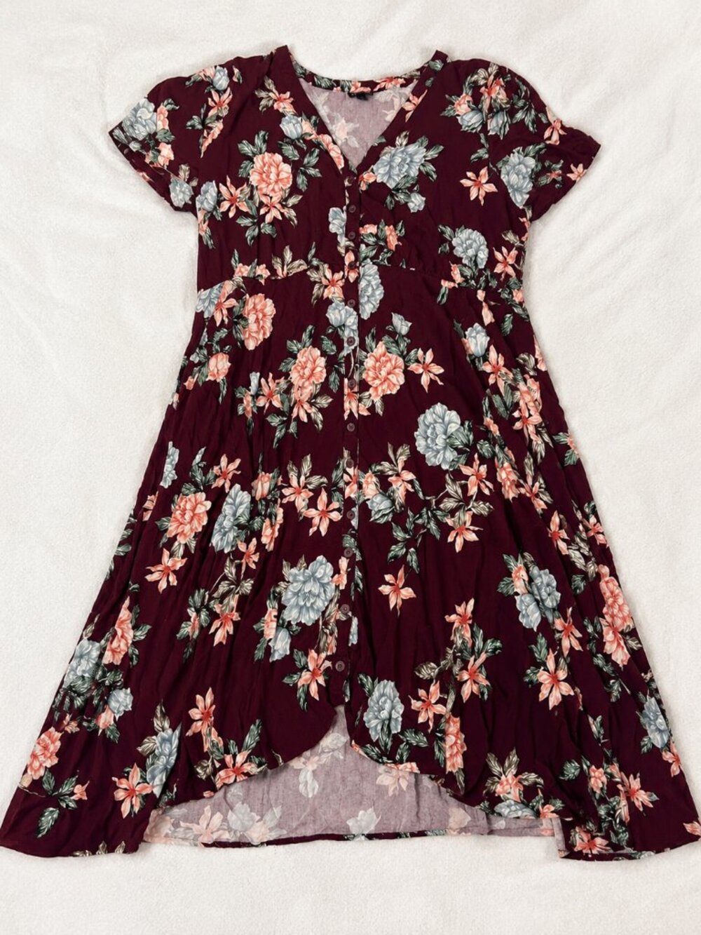 Torrid 3X Burgundy Floral Midi Challis Shirt Dress Sharkbite Pockets 13226929 - Picture 2 of 6